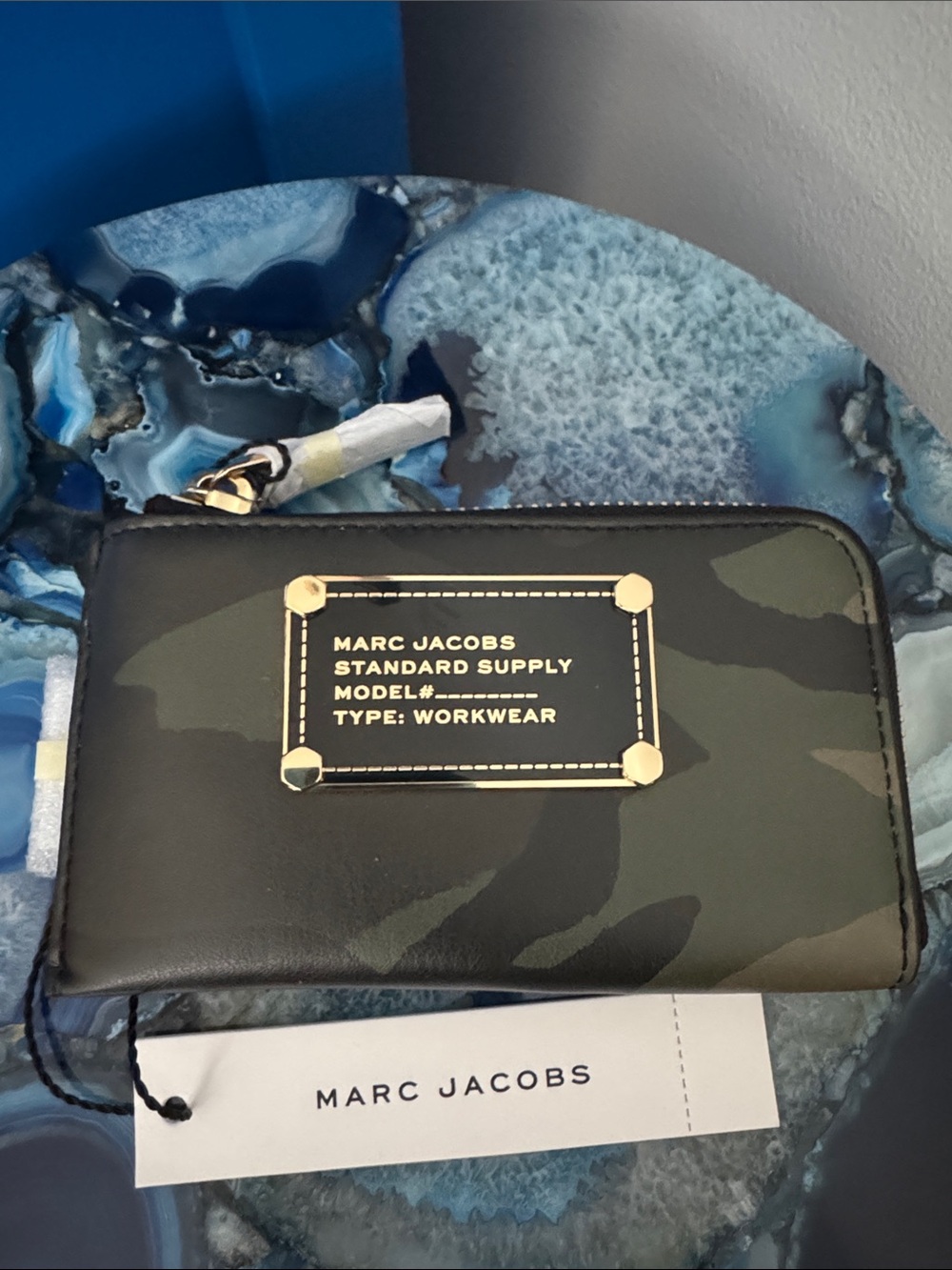 Marc Jacobs Camouflage Zip Wallet in Olive and Black with Gold Plaque